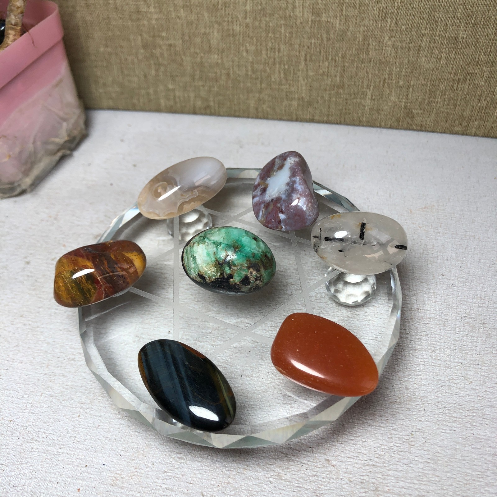 Natural various semi-precious stone Crystal Seven Star Array tumbled 302g A2816