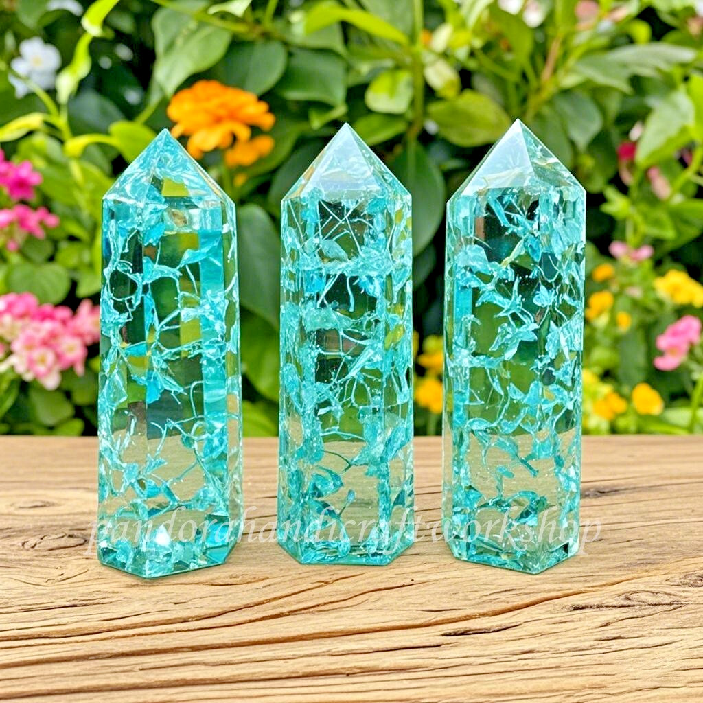 3.15″-3.54″ Natural Blue Crackle Quartz Crystal Tower – Healing Crystal Obelisk