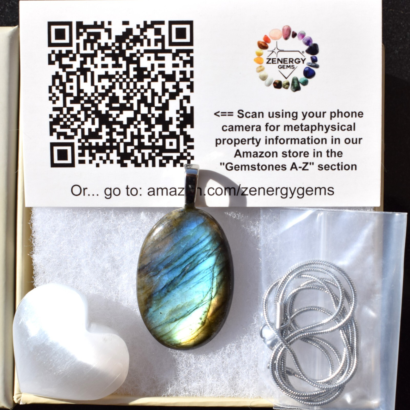 CHARGED Labradorite 62.40 Carats Pendant + 20″ Stainless Steel Chain & Charger