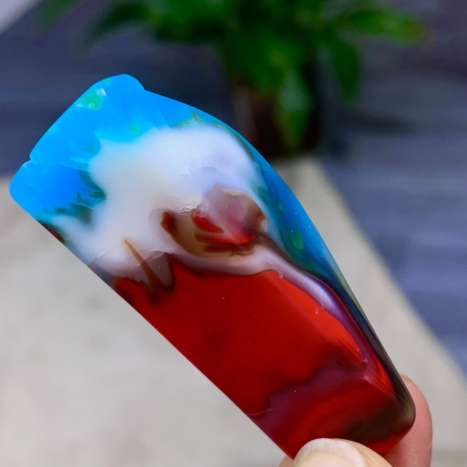 27G Natural NanHong Agate block multicolored Pattern Cabochon mineral Crystal