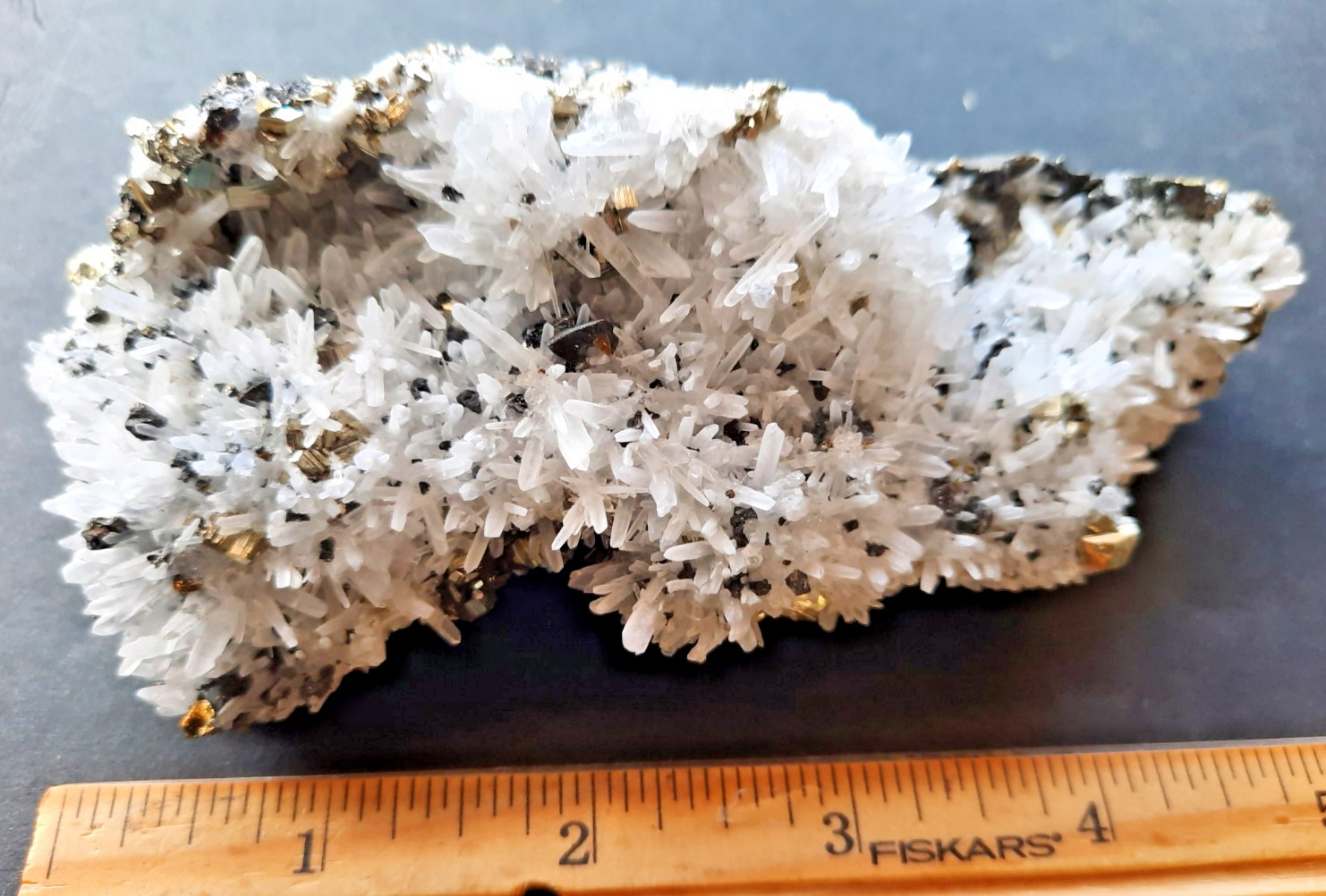 Long Quartz Crystal Cluster with Sphalerite and Pyrite Crystals Peru 372gr