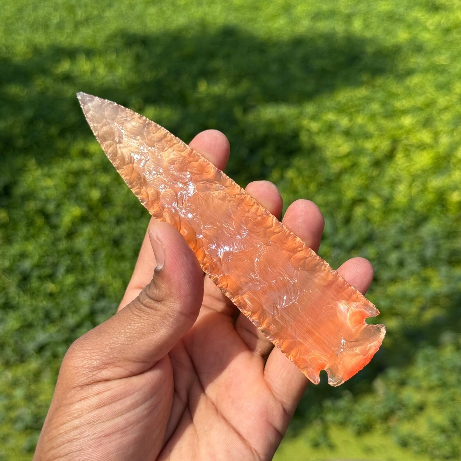 Orange Cat’s Eye Glass Arrowhead 1-6″ Handmade Crystal Point Collectible