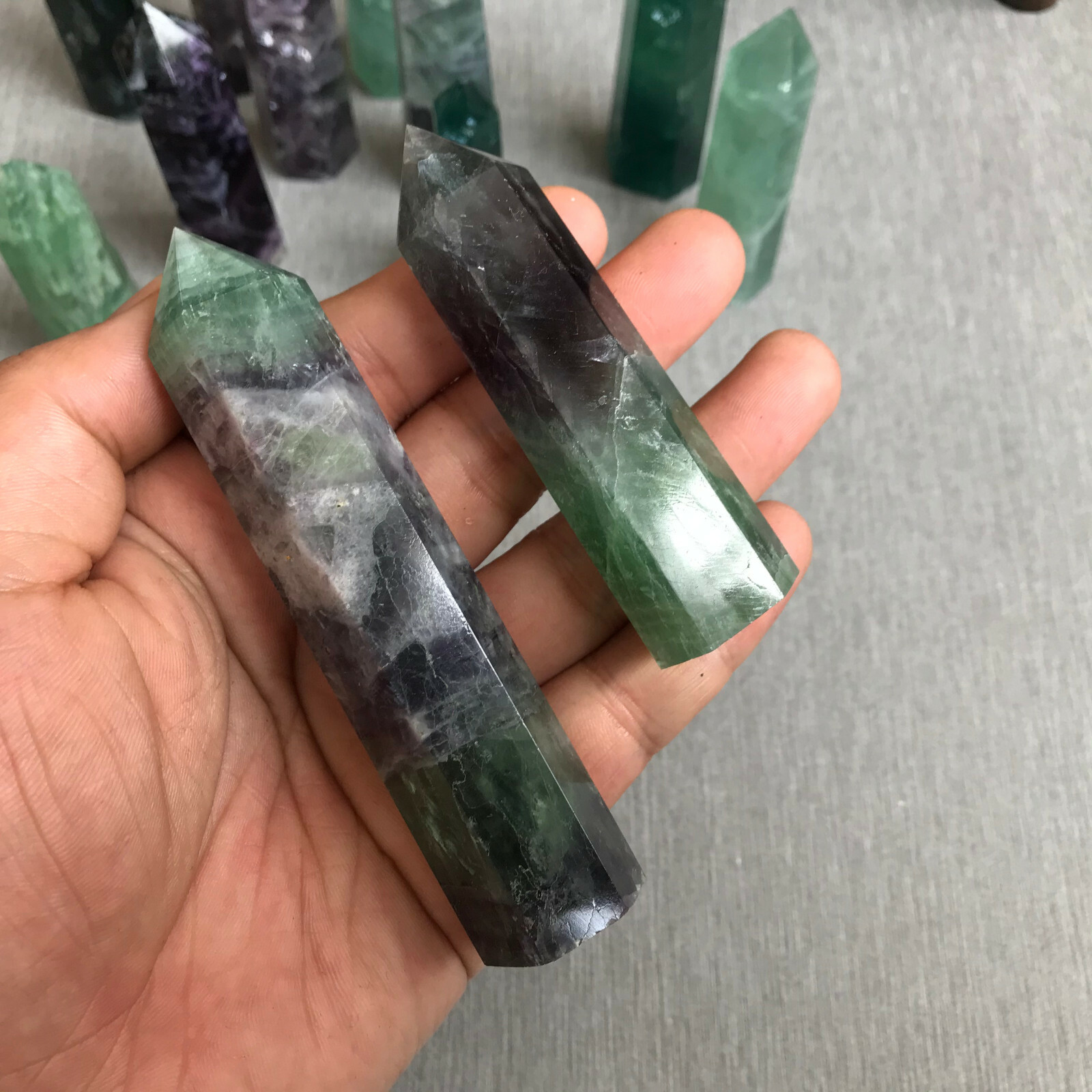 2.2LB natural fluorite quartz crystal obelisk wand point healing 55-100mm