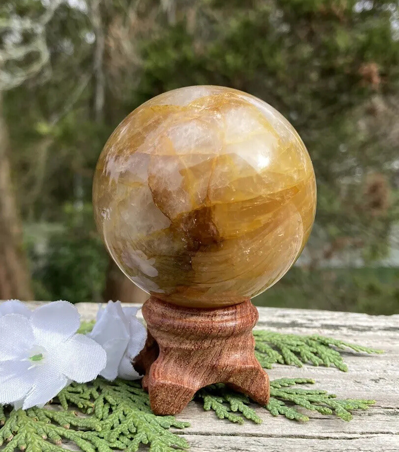 236g NATURAL YELLOW FIRE QUARTZ HEMATOID CRYSTAL HEALING SPHERE Reiki MADAGASCAR