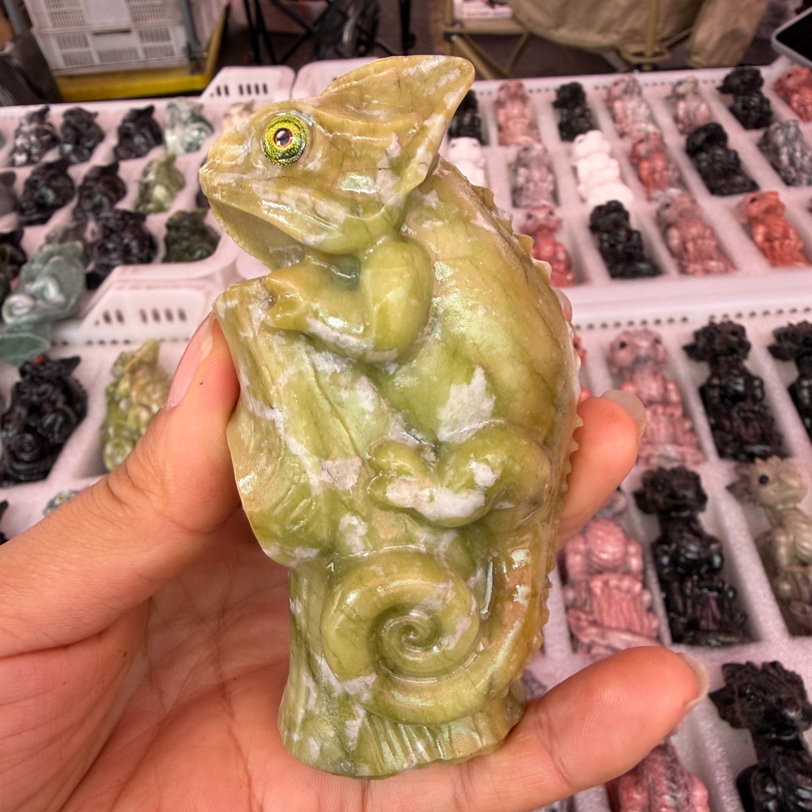 1pc Natural Cauliflower Jade Quartz Carved lizard skull Crystal Reiki energy Dec