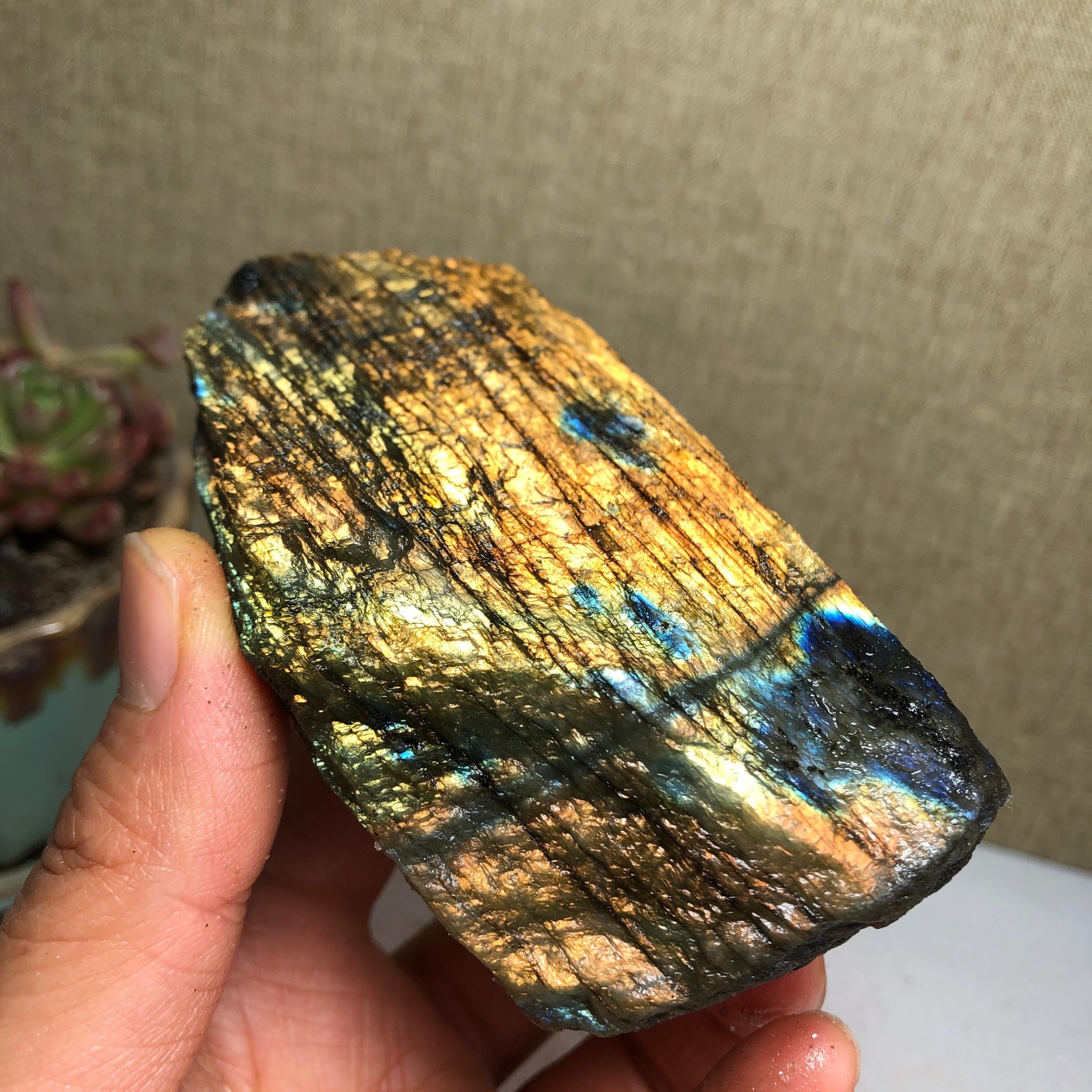 90mm Natural Labradorite Crystal gemstone rough original Specimen 213g A3440