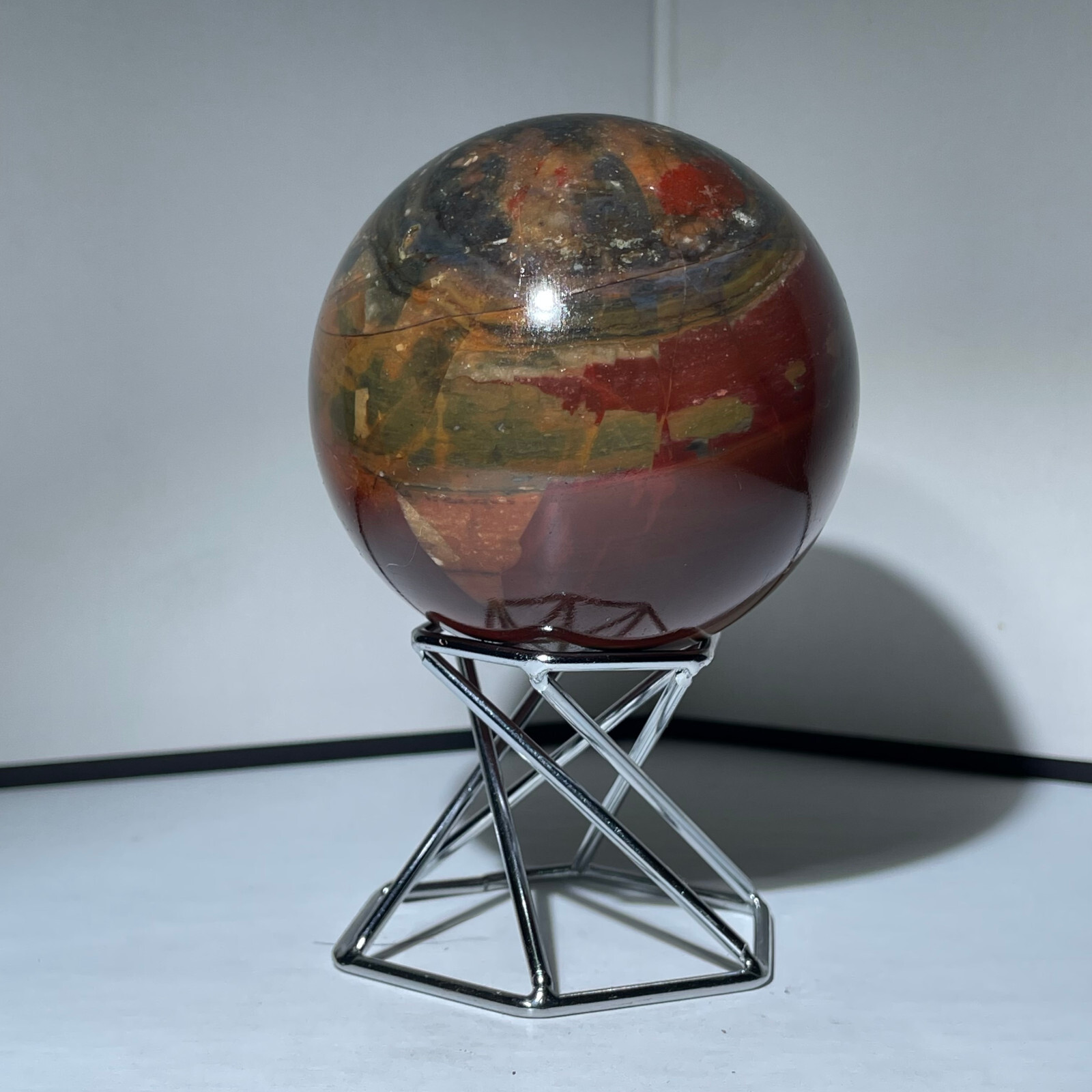 Rare 449g Polished Orbicular Ocean crystal Jasper Sphere Reiki Healing + Stand