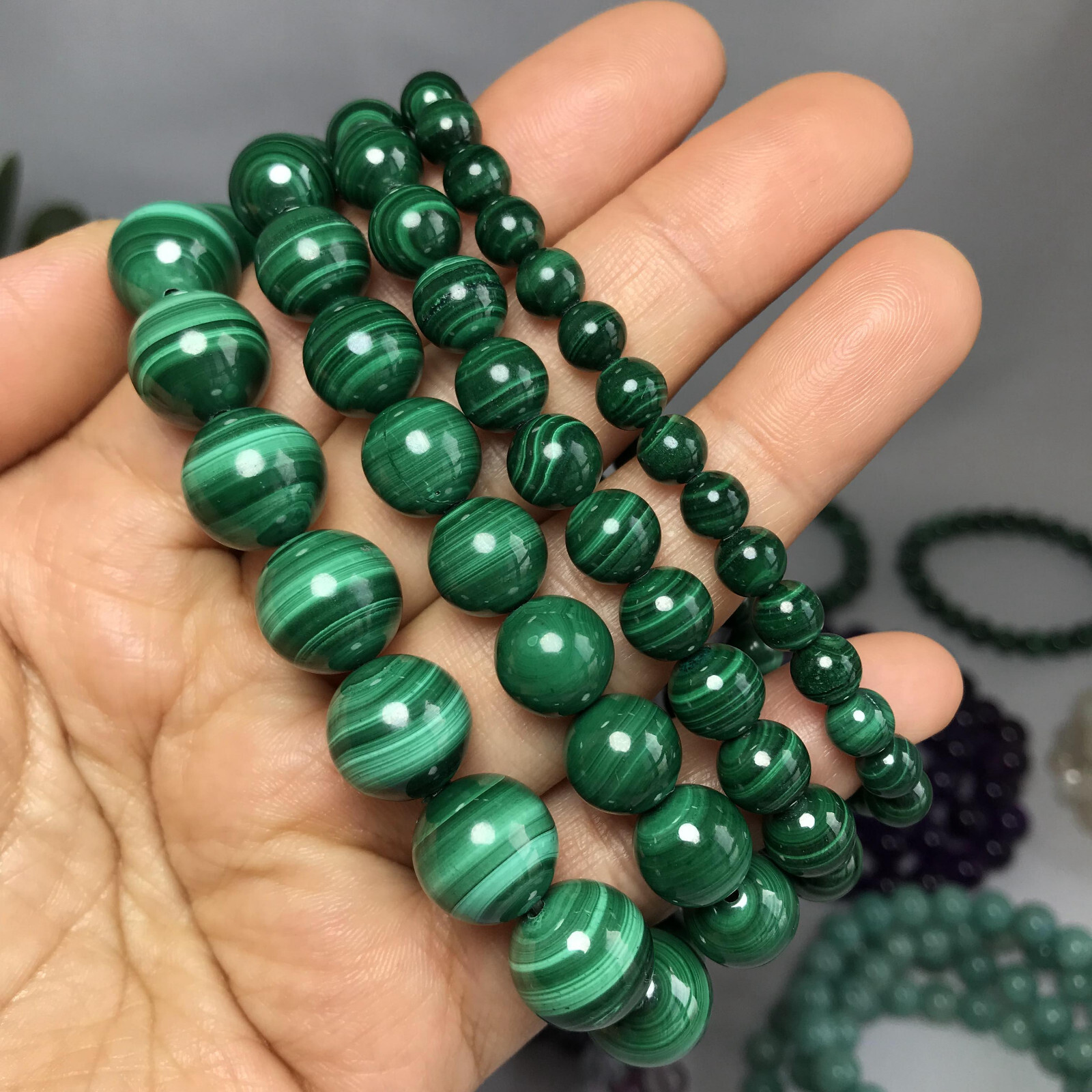 Natural malachite Polish stone bracelets Crystal ball sphere Specimen 6-12mm