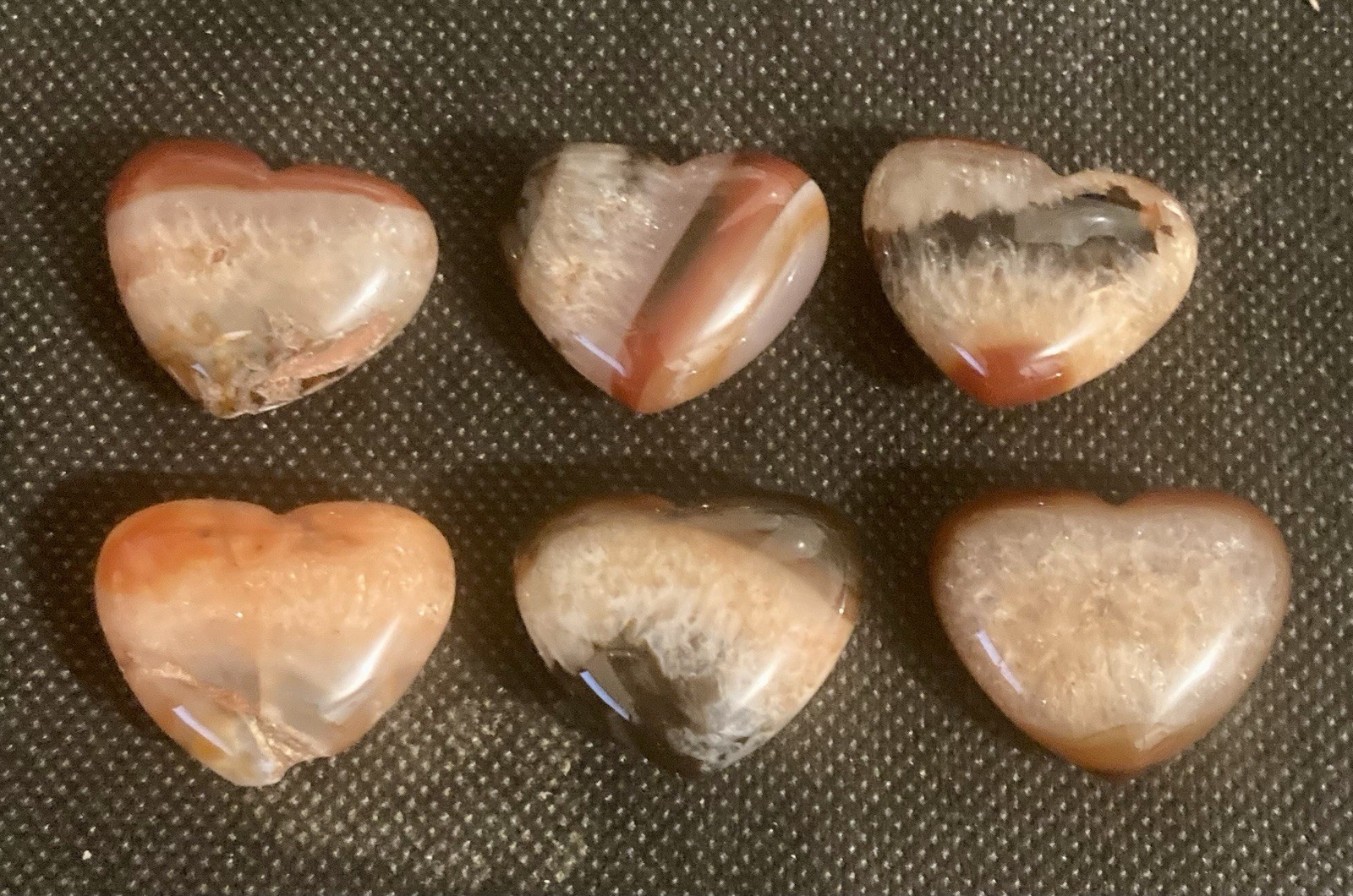 Carnelian Agate Quartz Crystal Handcrafted 25 mm Hearts Lot of 6