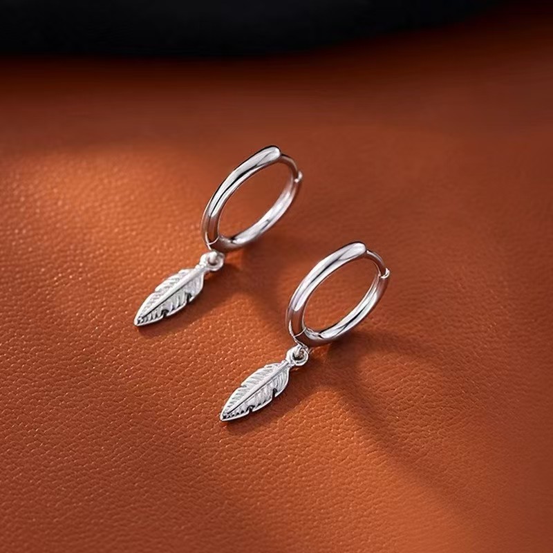 Dainty Feather Earrings 925 Sterling Silver Women Small Hoop Minimalist Earrings