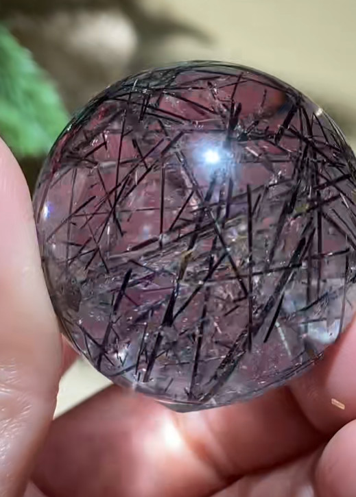 36mm Natural Black Rutilated Quartz Sphere Energy Crystal Ball Reiki Decor