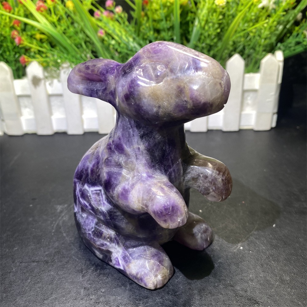 1.6LB 4.5″Natural Dream Amethyst Bunny Statue Crystal Reiki Carving Rabbit Decor