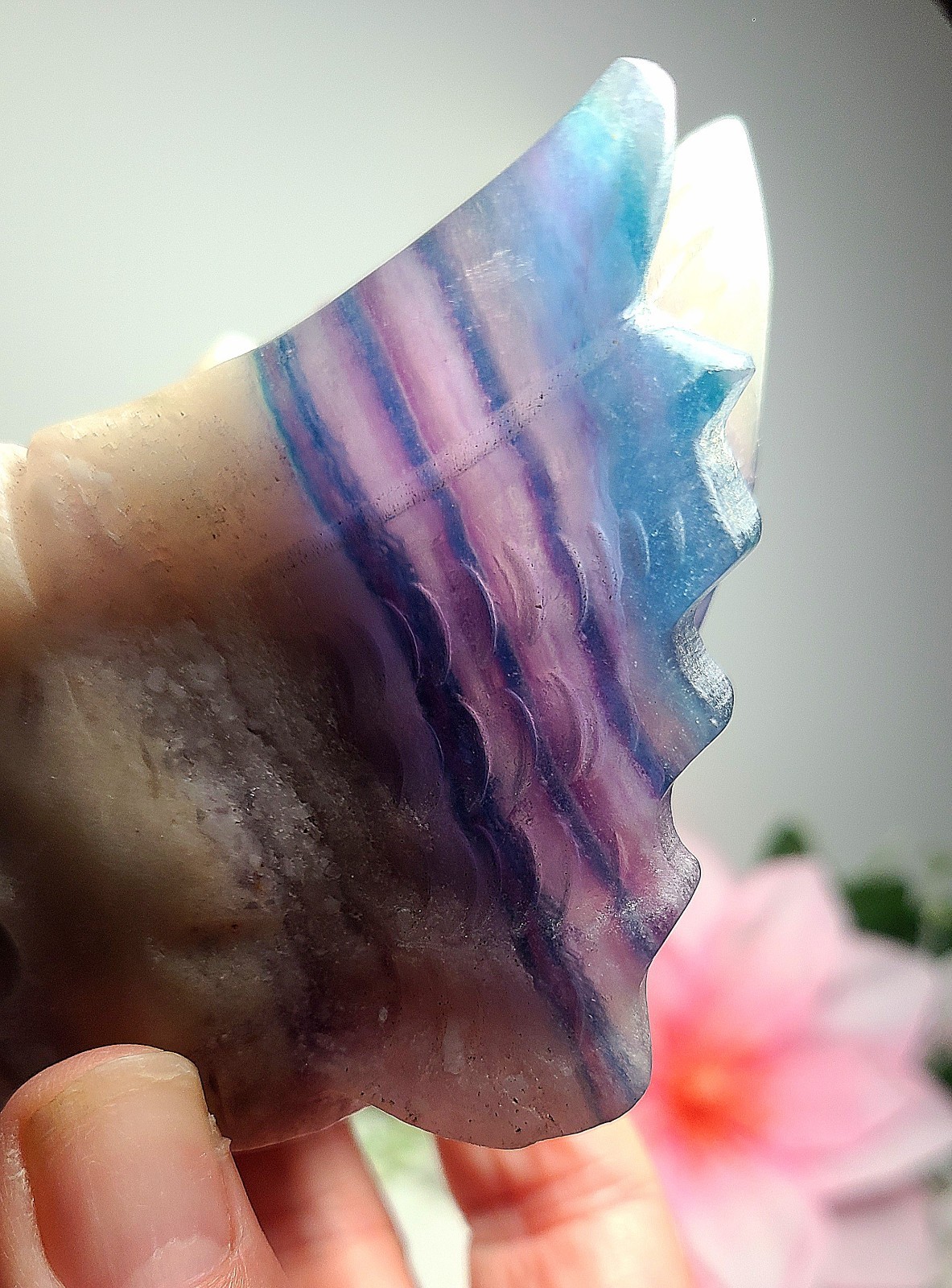 Large 5″ 303g Silky Fluorite Dragon Head Skull Crystal Stone Carving Statue