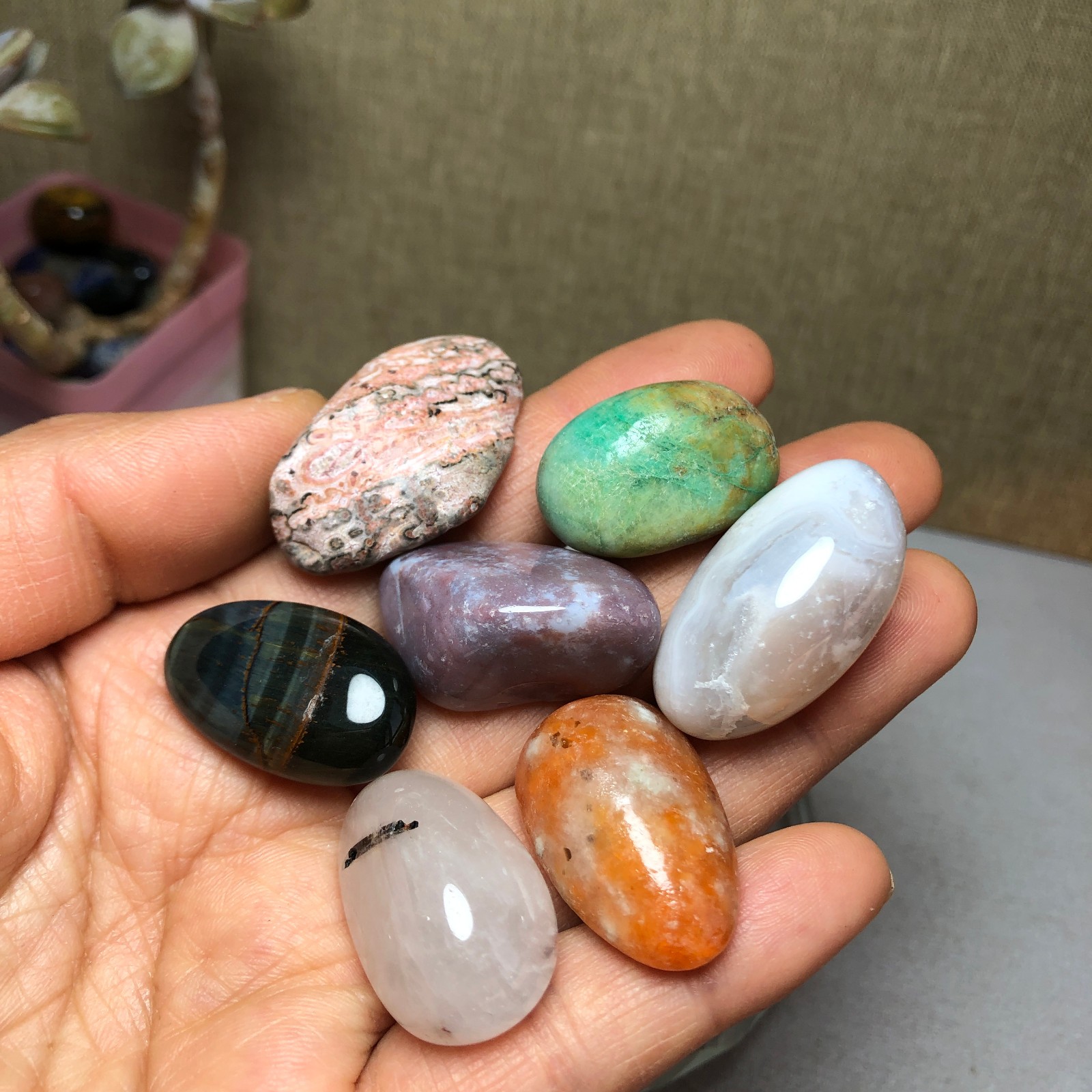 Natural various semi-precious stone Crystal Seven Star Array tumbled 306g A2818