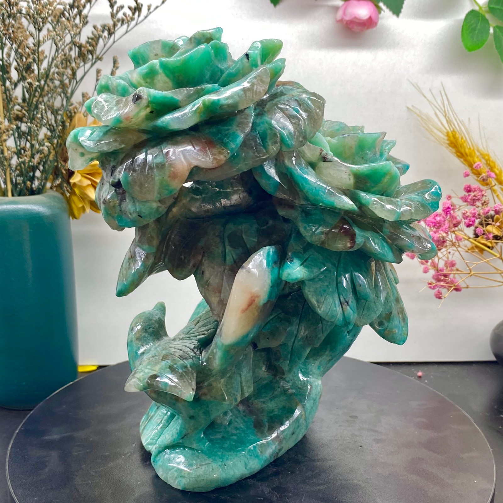 6.4LB Natural jade carvings flowers birds magpies crystal spiritual energy