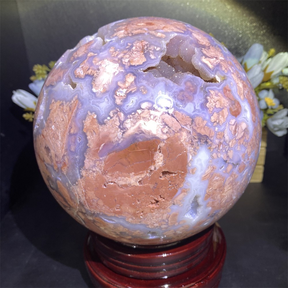 Customized Random 1pc 14.4LB 5.7″A+Natural Geode Petal Agate Sphere Reiki Ball