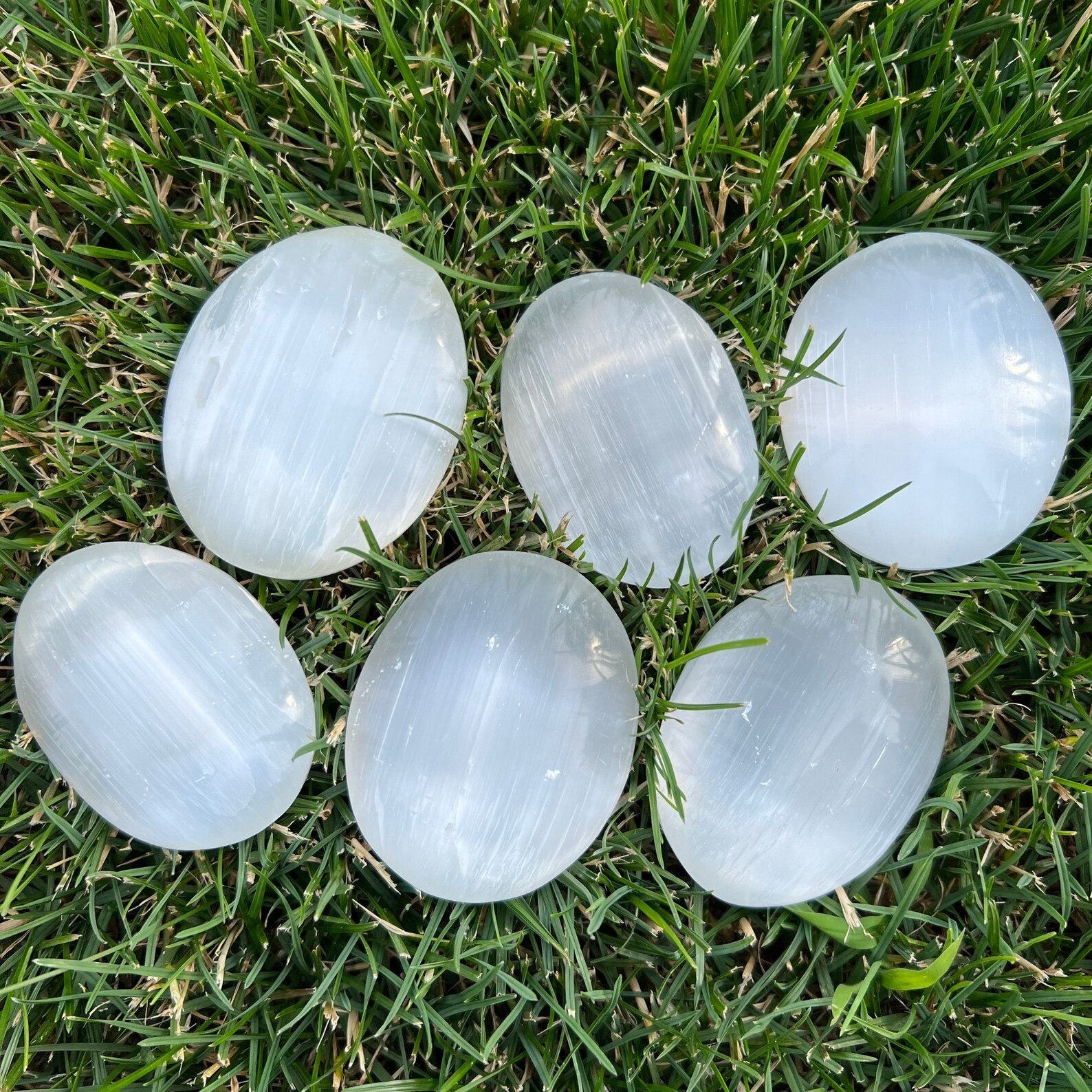 Natural Selenite Palm Stone Polished Worry Stone Cleansing Crystal Healing Decor