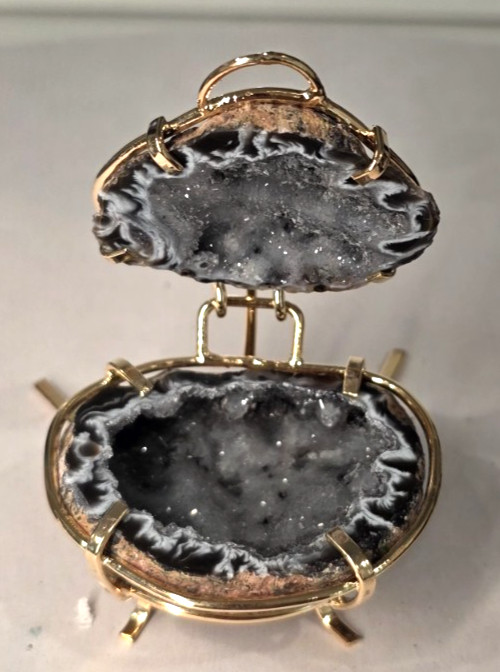 Natural Druzy Geode Crystal Jewelry Box Agate Quartz Cluster Hinged Trinket #15