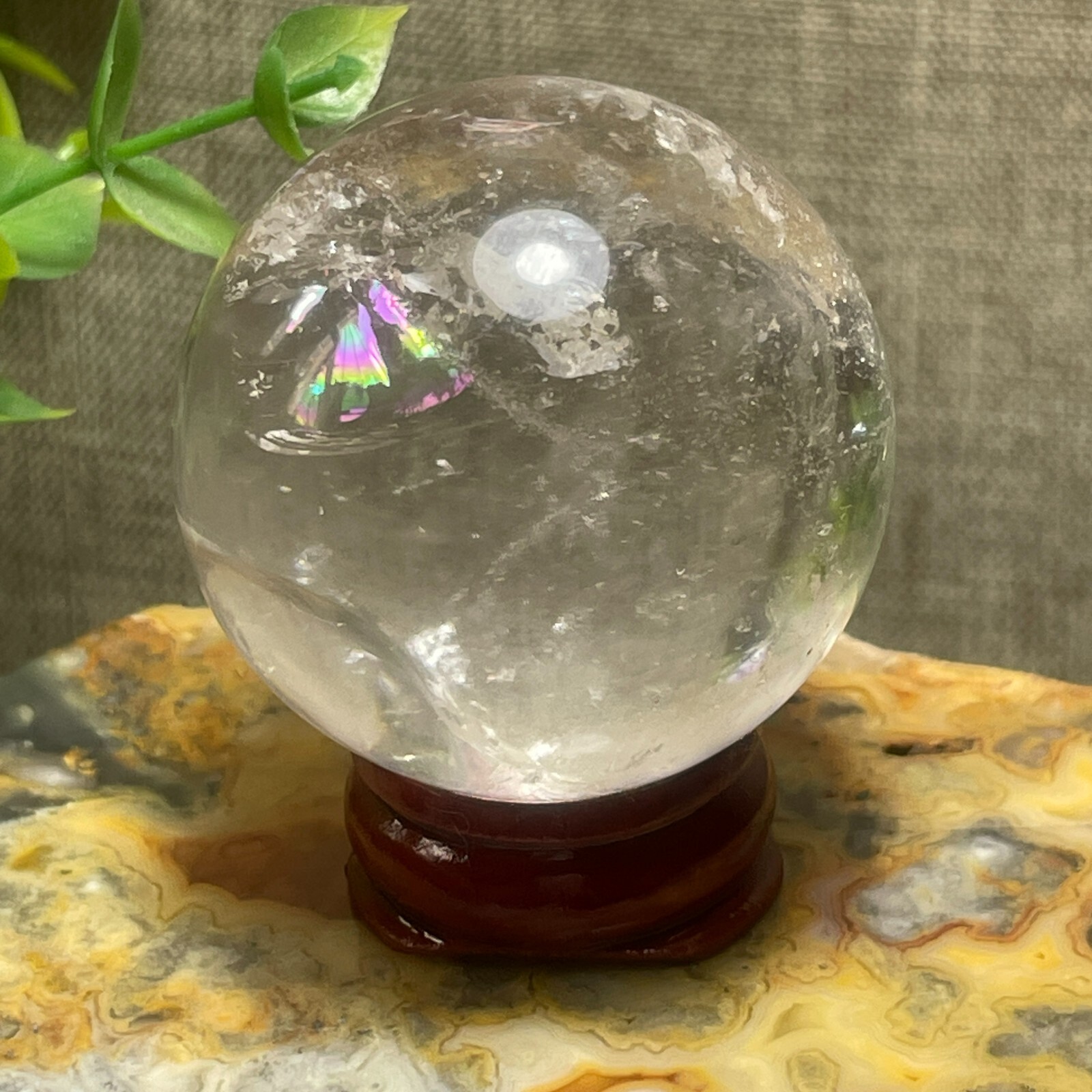 rainbow White Clear stone Sphere Ball Healing original stone 39mm A10