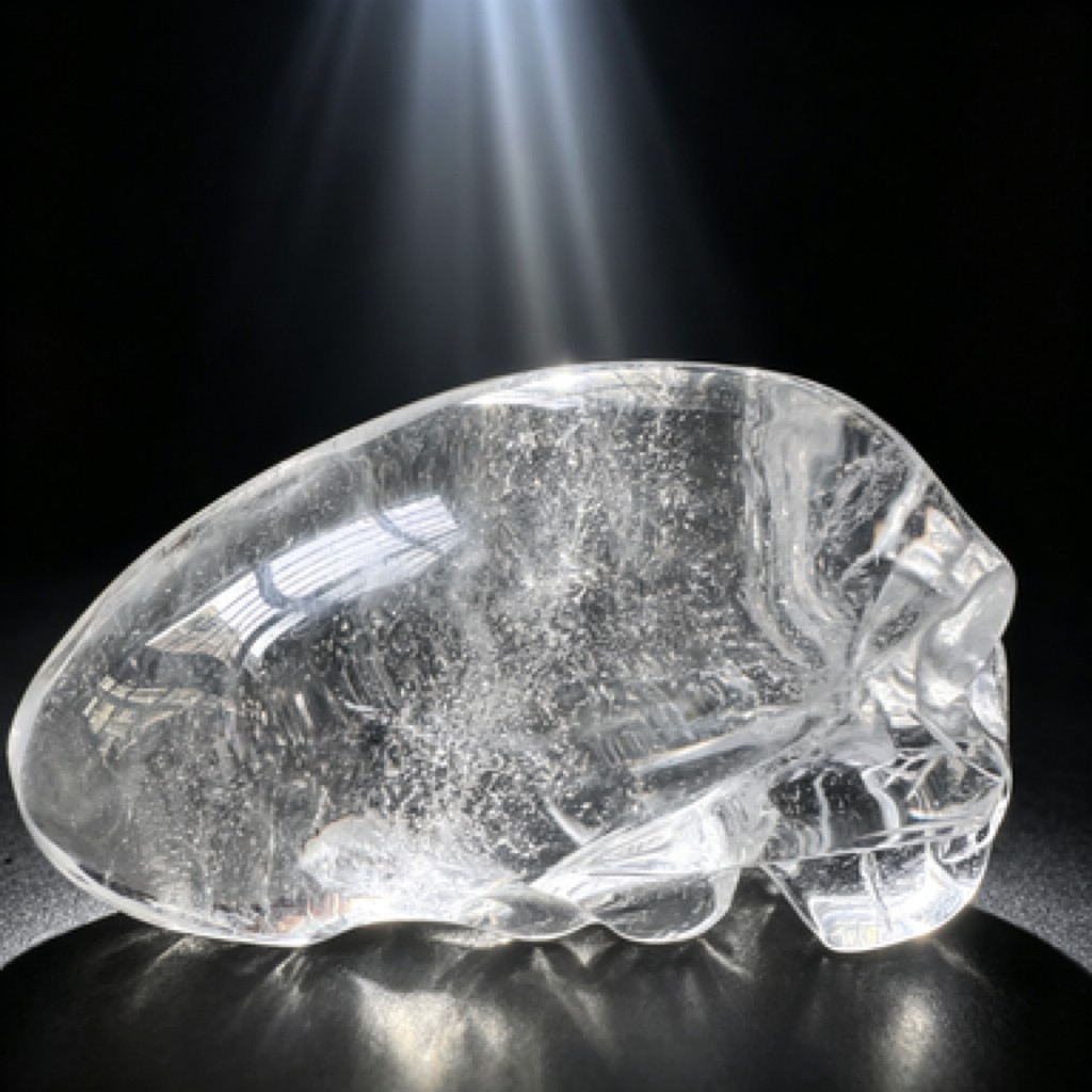 Hand Carved Natural Clear Quartz Alien Skull Figurine Polished Crystal Desk Deco