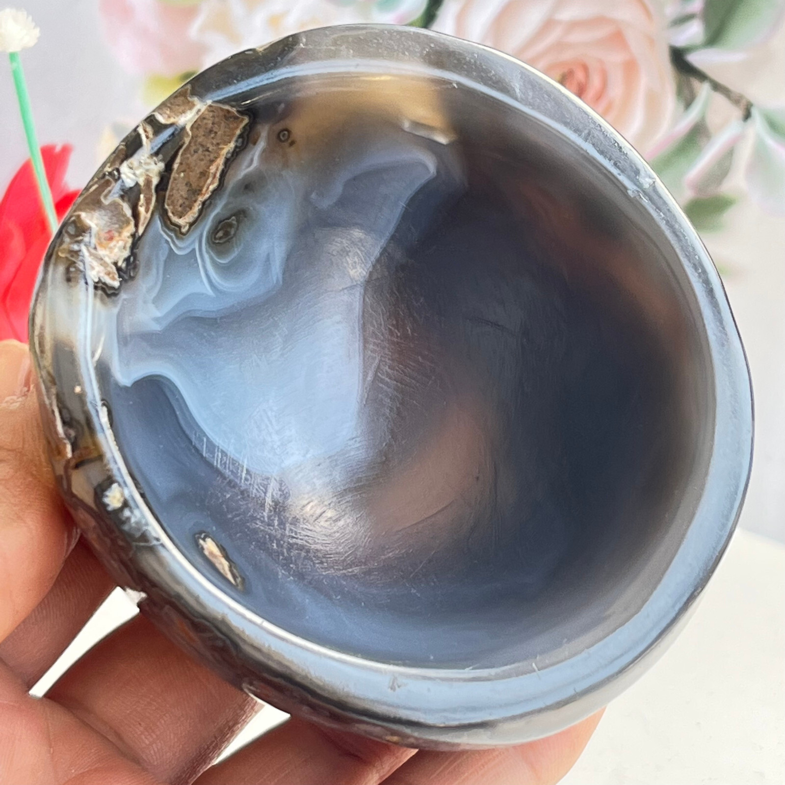 253 TOP Rare Natural Agate ashtray Polished Coin Dish Madagascar MD56