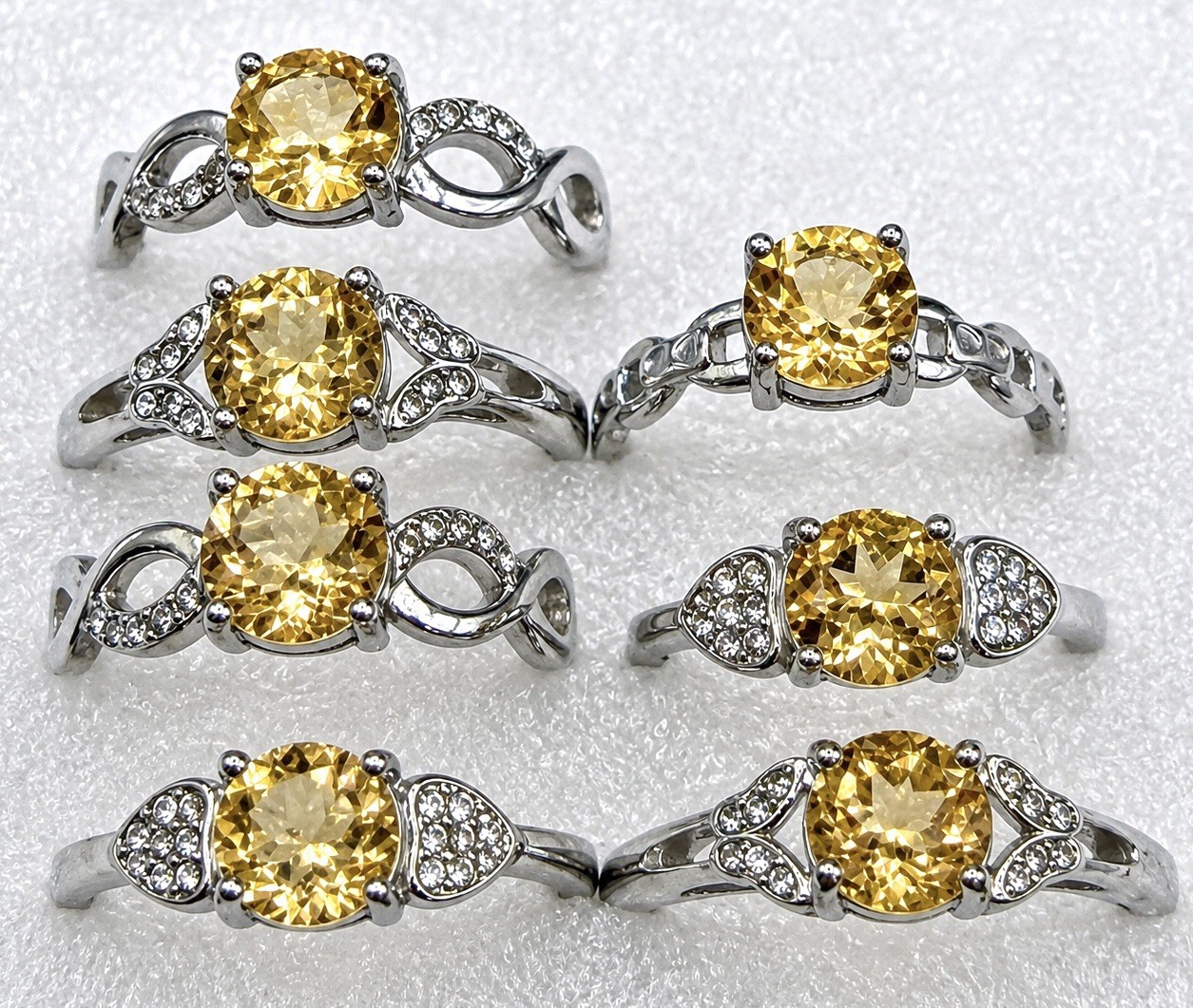 Wholesale 7 Pcs Faceted Citrine Stainless Steel Ring 7mm Crystal Healing