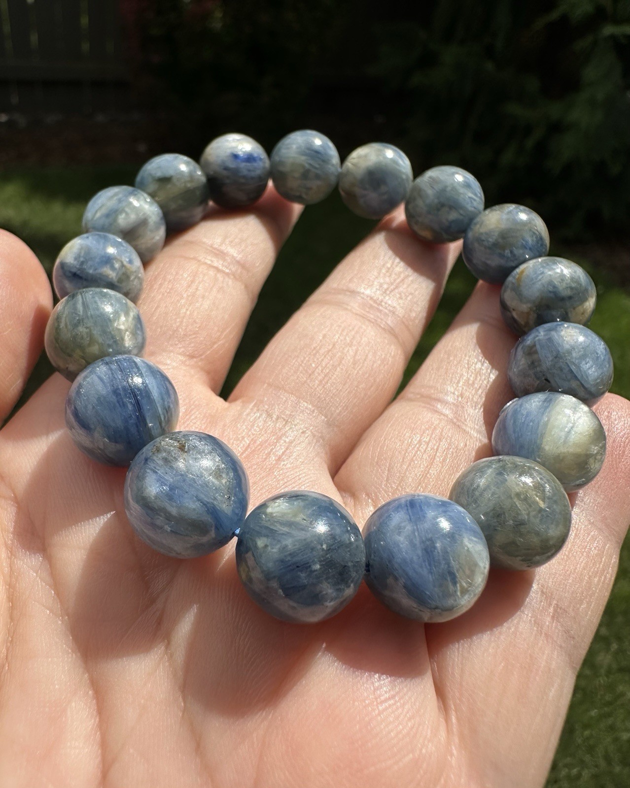 12mm Natural Blue Kyanite With Mica Inclusion Bracelet