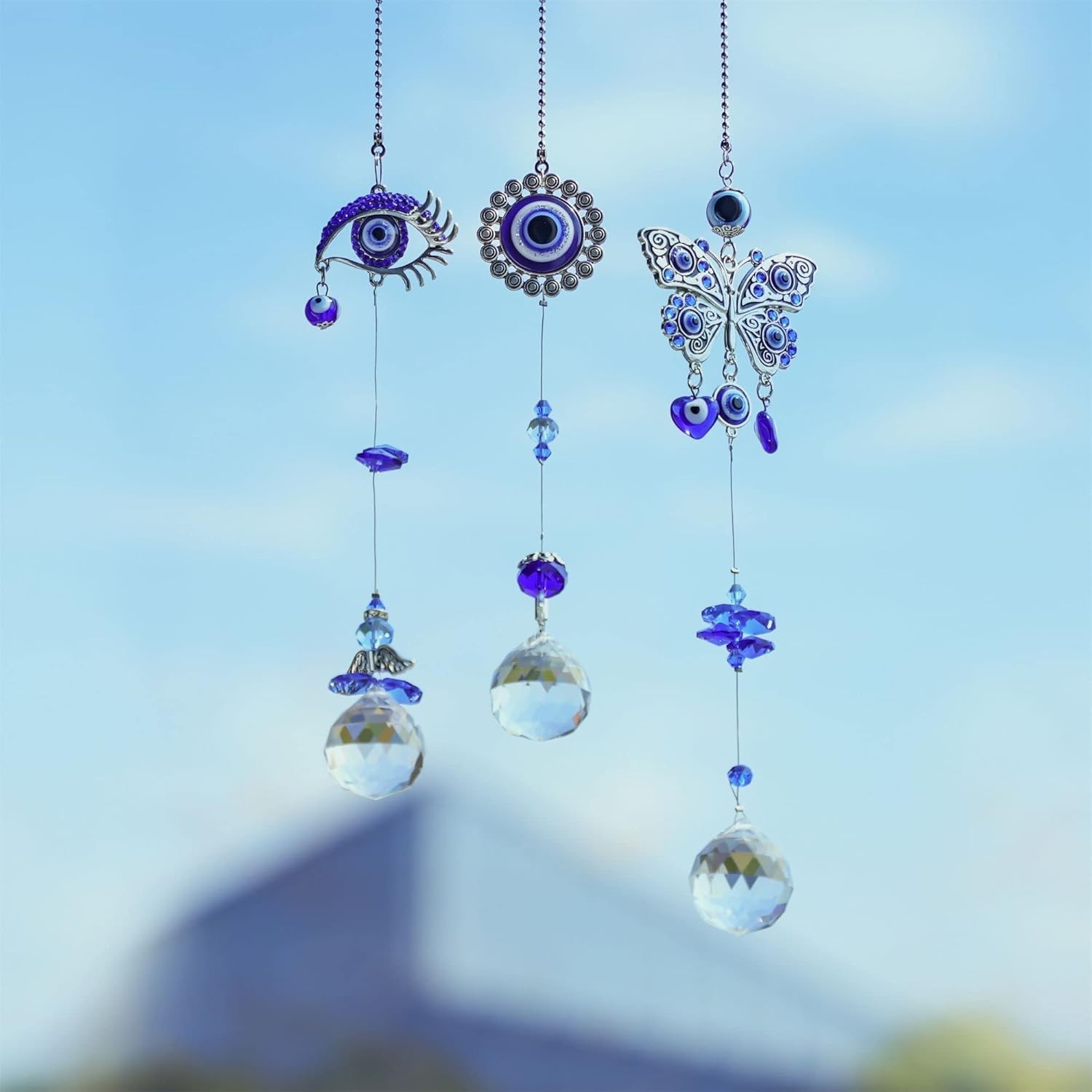 Artistic Butterfly Evil Eye Suncatchers – Set of 3 with Crystal Elements