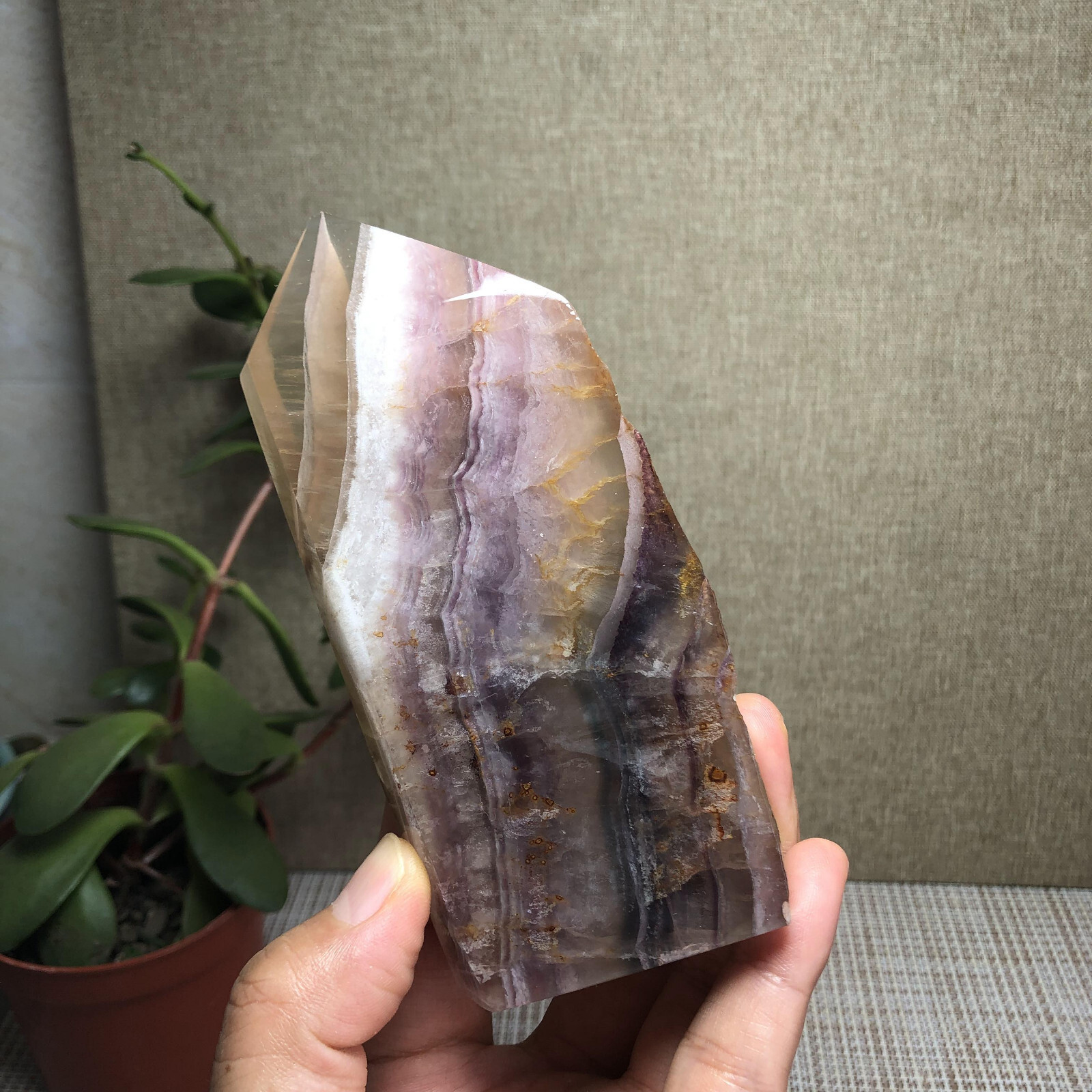 317g Natural candy Fluorite Polish/Rough wand Crystal free standing 120mm A2895