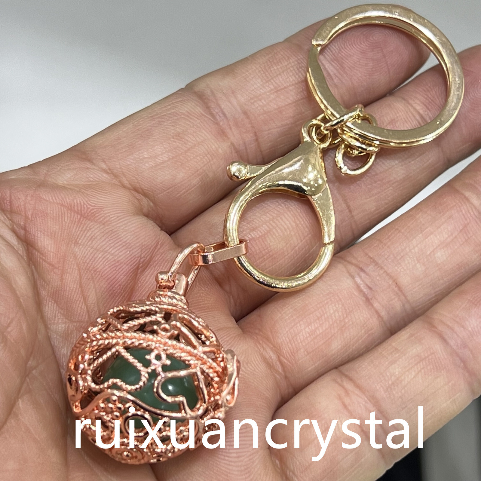 1pc Natural Aventurine Quartz Sphere cage key chain Crystal Reiki Healing