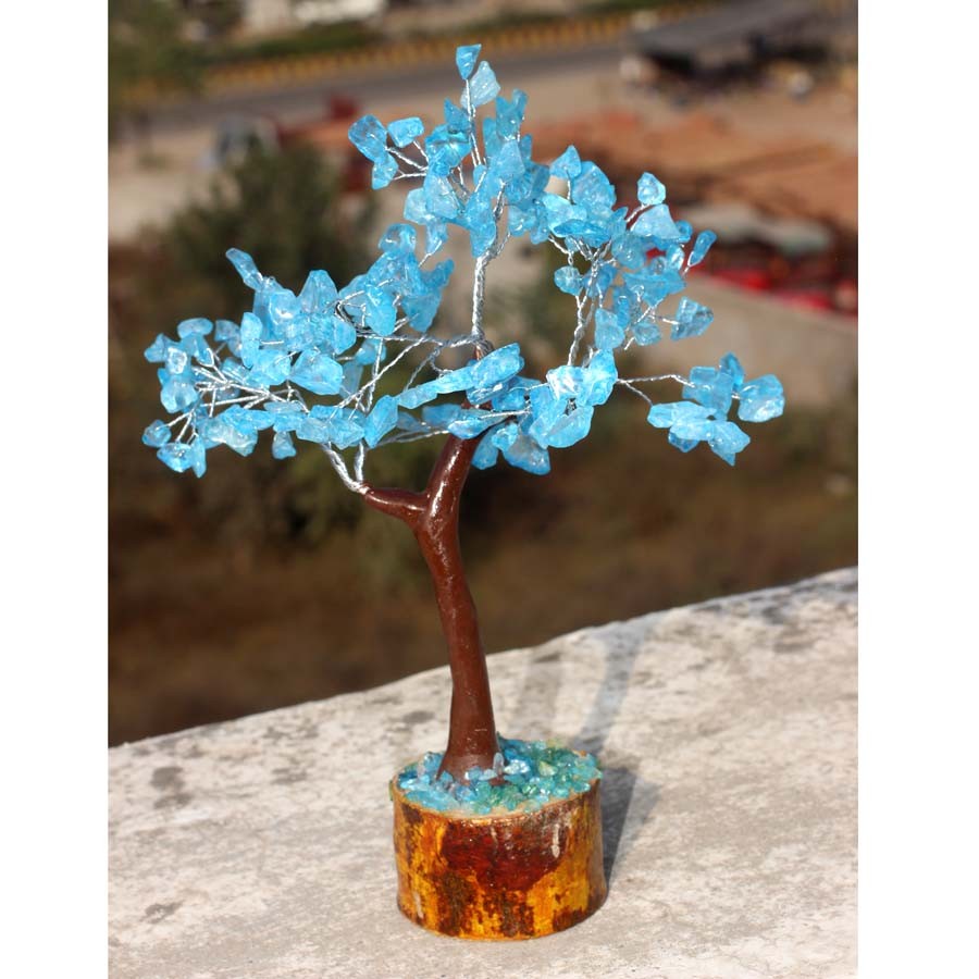 150+ Swiss Blue Aquamarine Gemstones SIlver Branches Bonsai Decor Tree JW