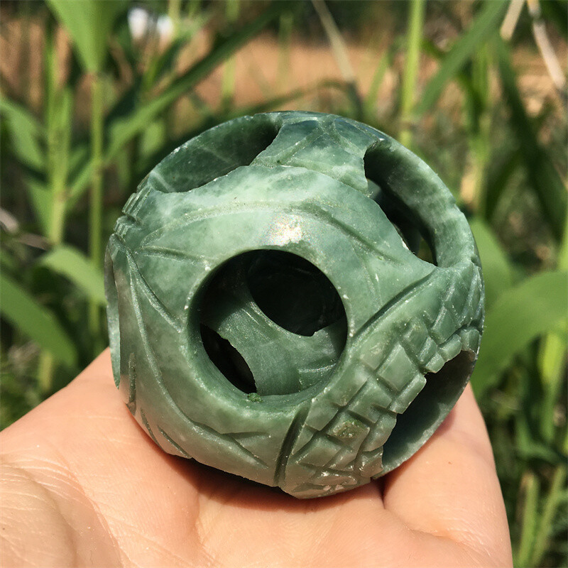 2″ Natural green jade Exquisite Carved sphere Quartz Crystal ball Reiki Healing