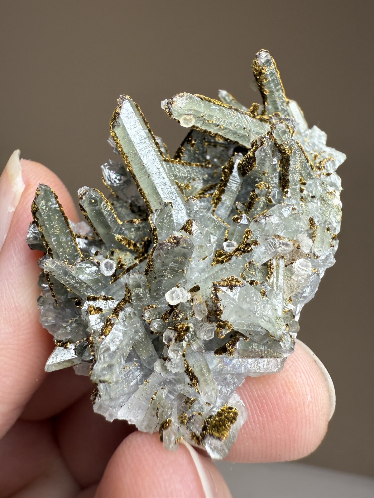 STUNNING Druzy Calcite & Bronze Velvet Chalcopyrite on Quartz Cluster • China