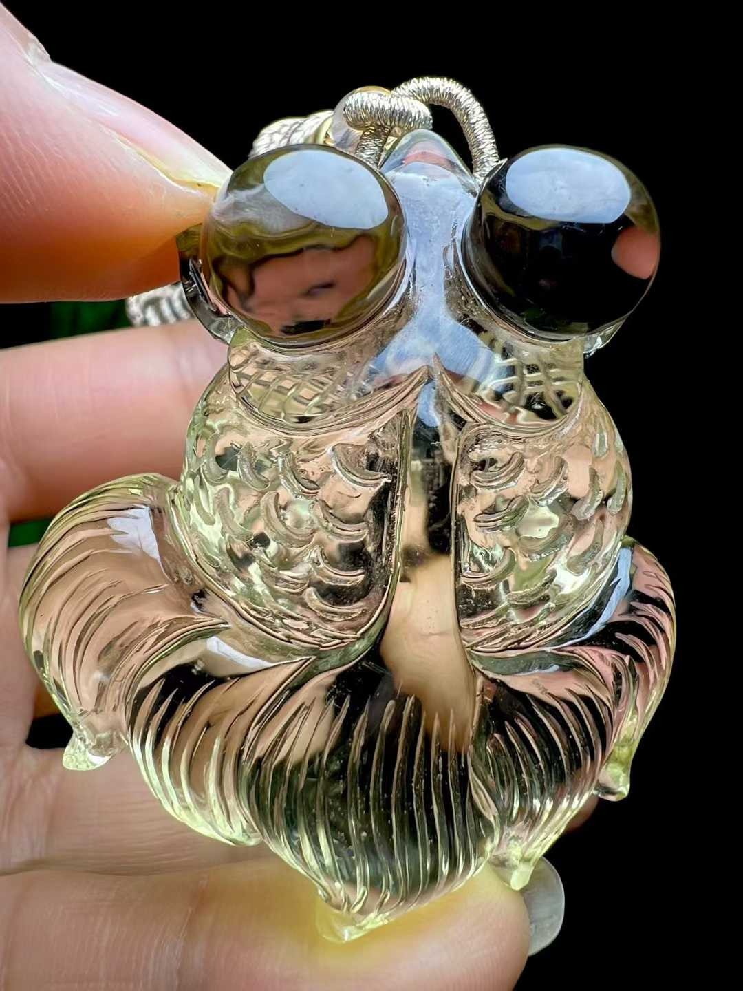 53*44*17.5mm Natural Citrine Quartz Hand Carved Goldfish Crystal Reiki Pendant
