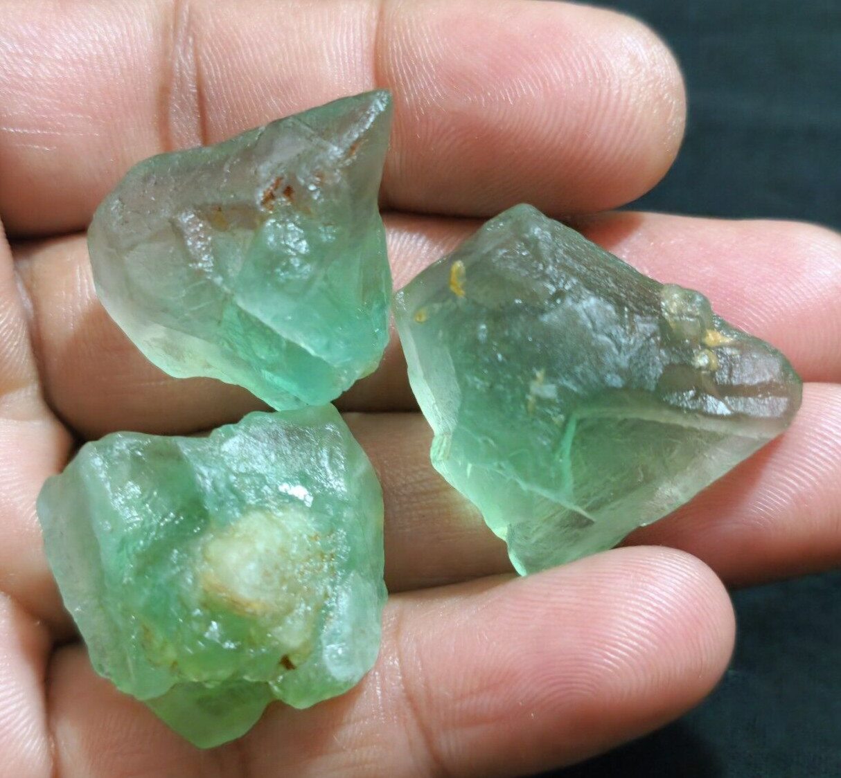 245 Crt Excellent Top Green Fluorite Raw 3 Pcs Lot Size 30-32 MM Loose Gemstone
