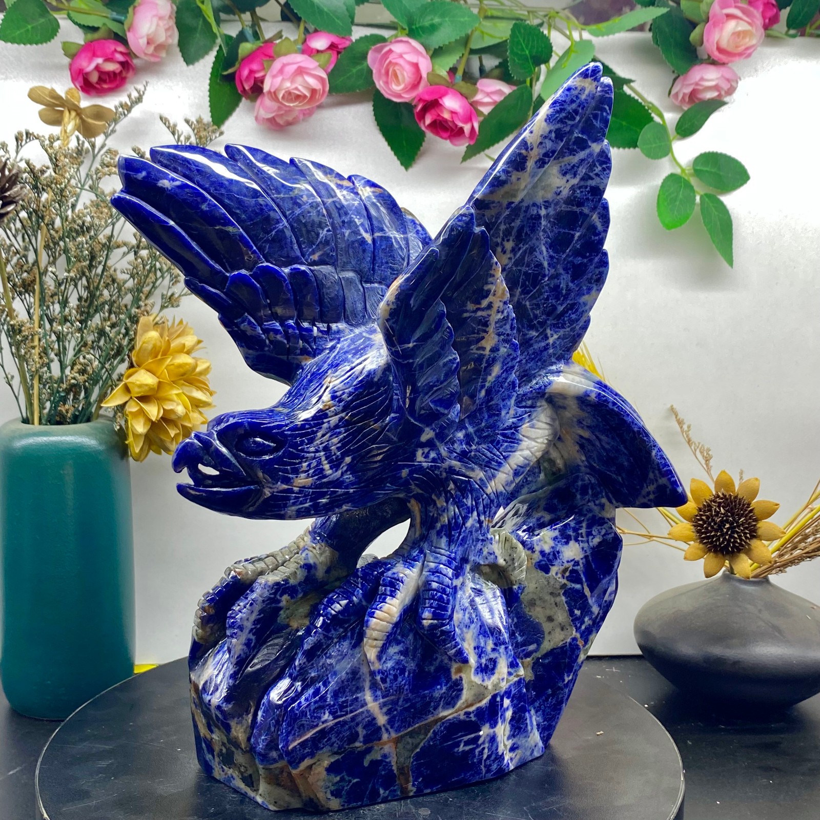 6.83LB Natural Blue Vein Stone Hand Carved Eagle Statue, Reiki Healing crystal