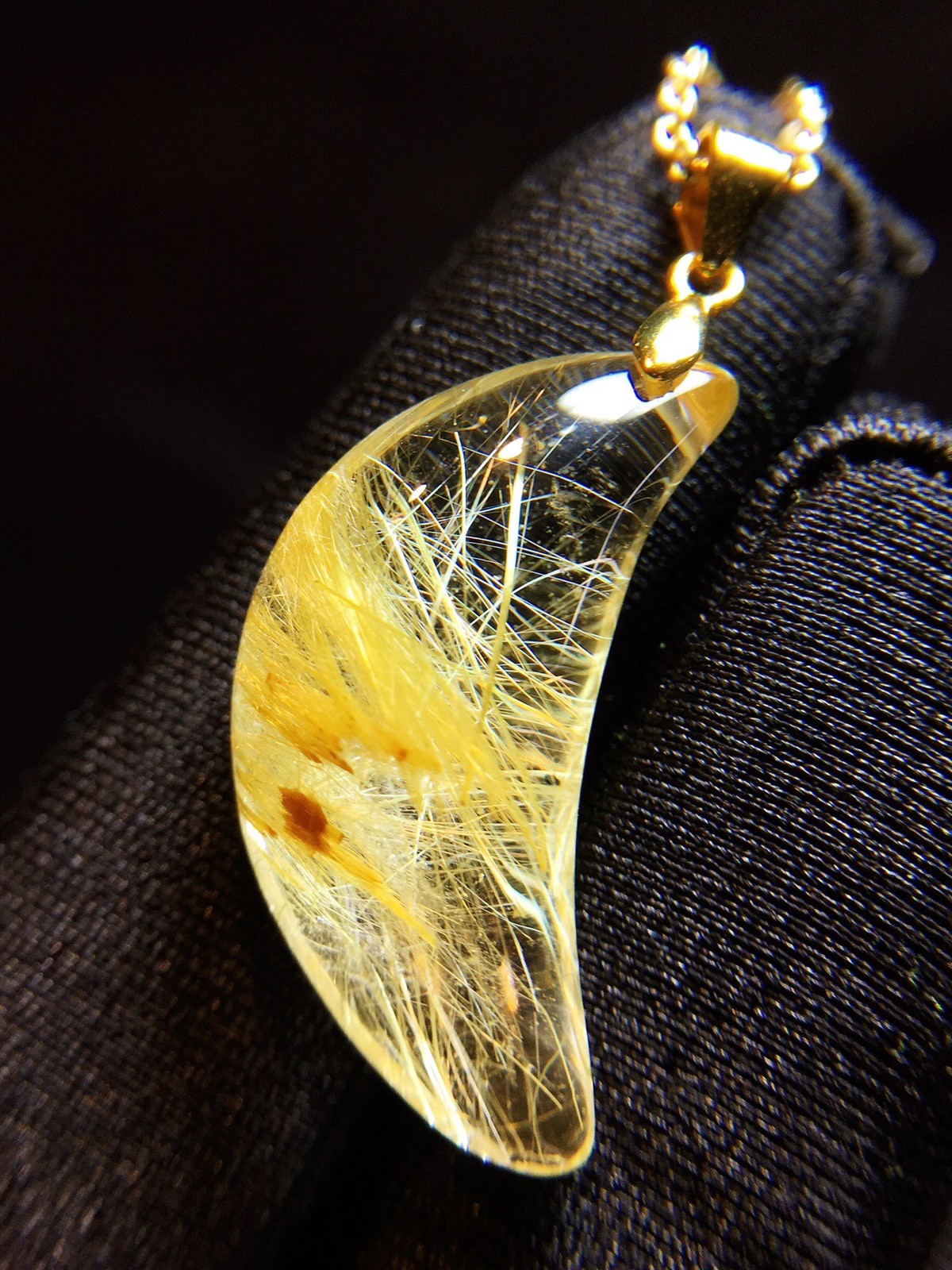 Natural Titanium Crystal Golden Hair Crystal Crescent Moon Pendant Choker