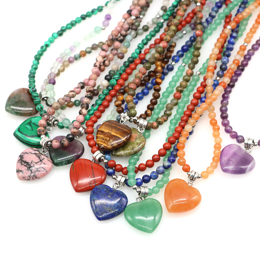 20mm Mini Love Heart Shaped Stone Pendant Necklace Healing Crystasl Jewelry Gift