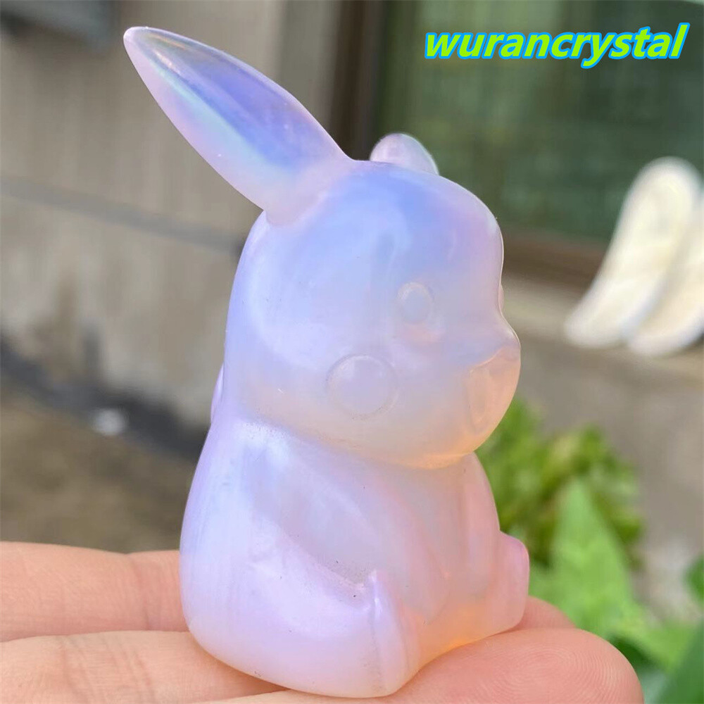 Pink Opalite Quartz Crystal Carved Skull Pikachu point Reiki healing Gem gift 1p