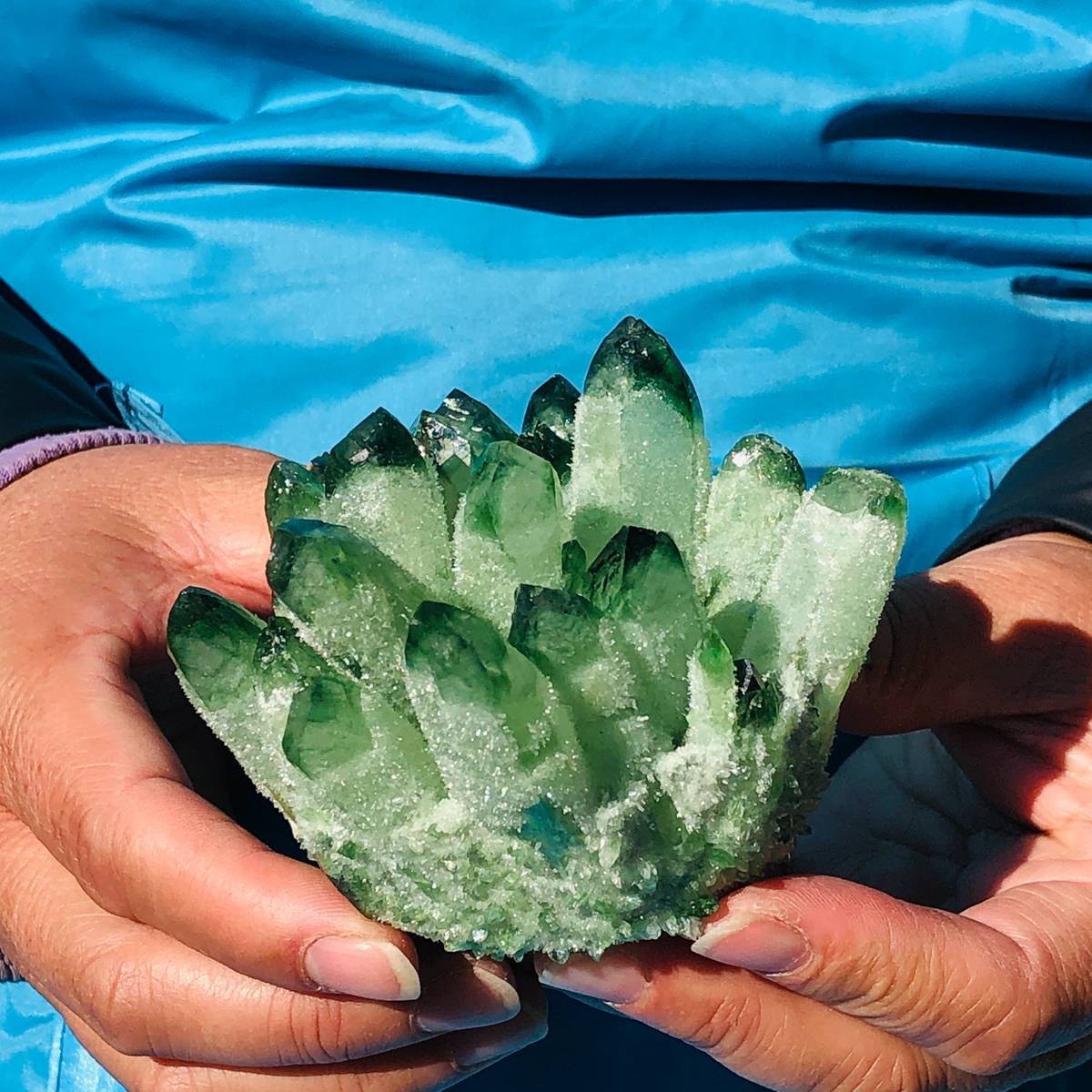 4Pcs 3.89LB New find green Phantom Quartz Crystal Cluster mineral samples heals