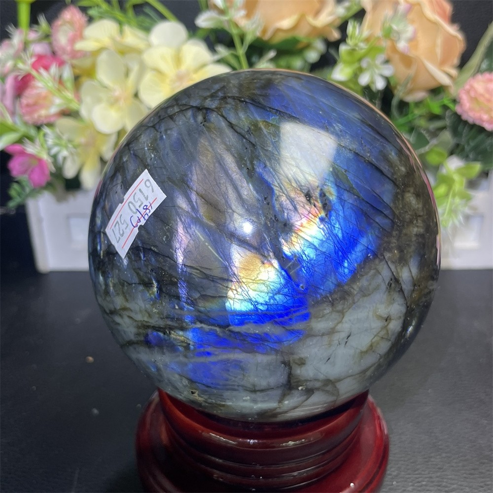 4.1LB 4.1″Natural A+Blue Flash Labradorite Sphere Ball Crystal Quartz Decor Heal