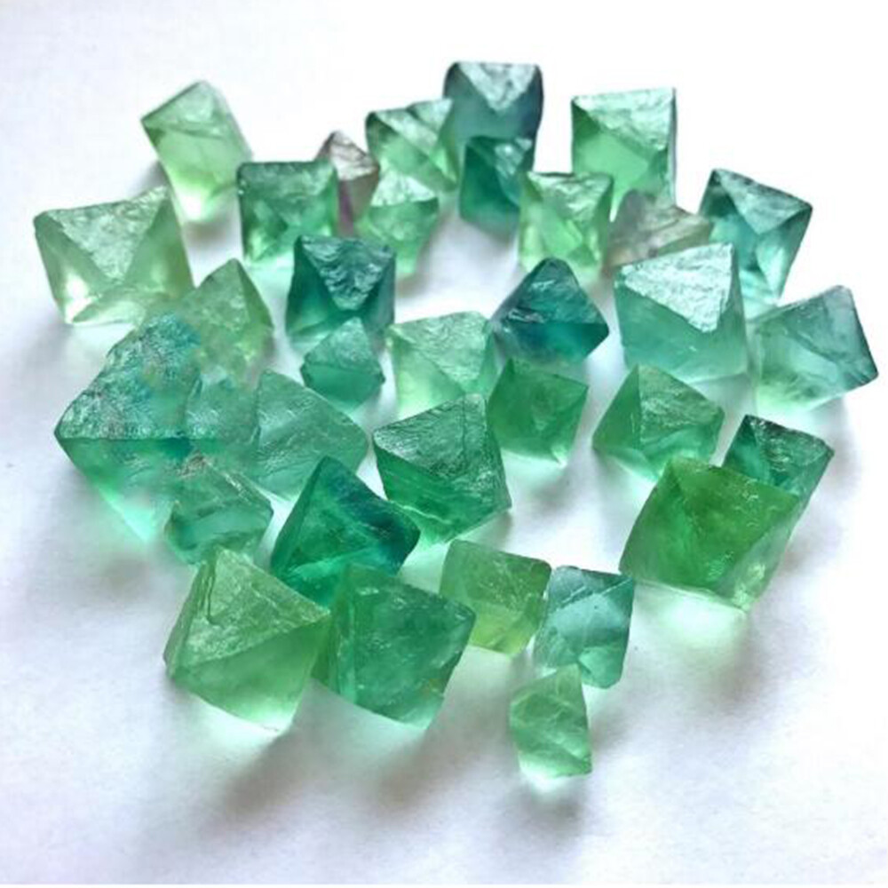 100g Natural Clear Green Fluorite Octahedron Quartz Crystal Mineral Lot
