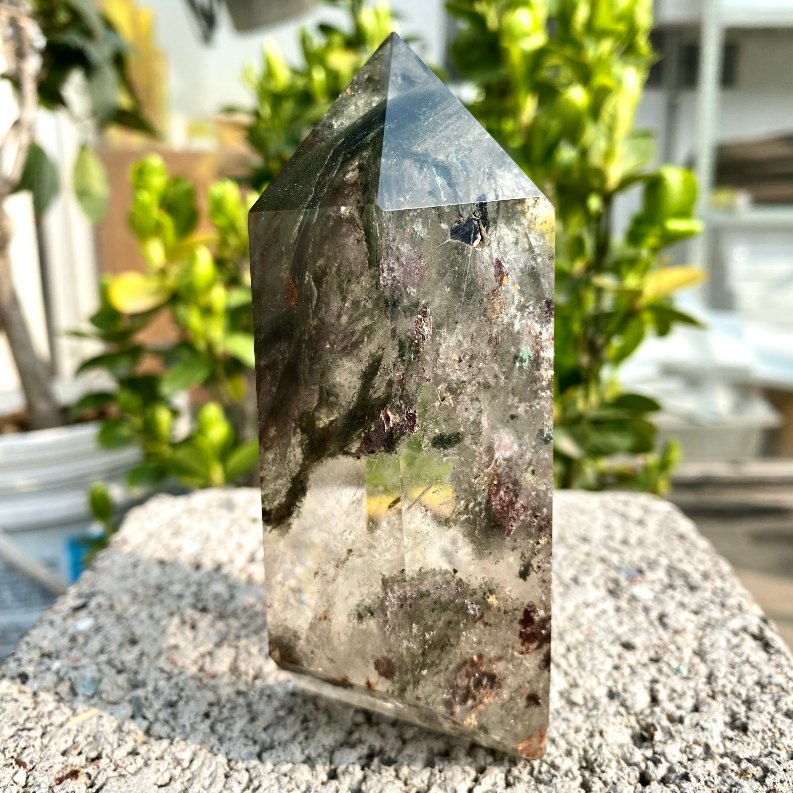 1.33LB Natural Green Ghost Phantom Quartz Crystal Obelisk Tower Rod restoration