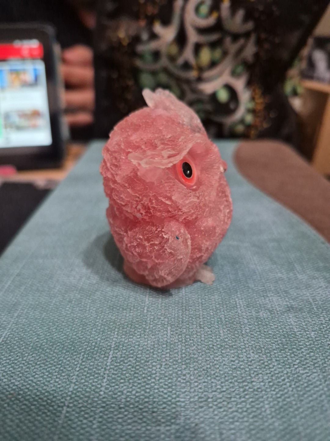 Natural Crystal Tumbled Stone Quartz Resin Filled Owl Decoration 2.5″
