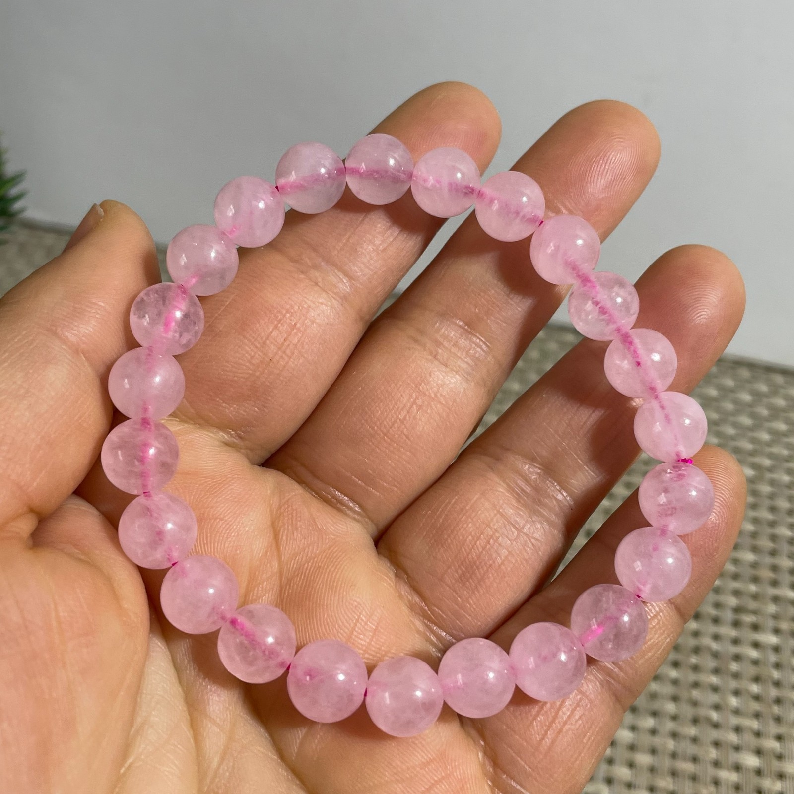 8mm Genuine Natural Pink Rose Crystal Round Beads Bracelet 5pcs