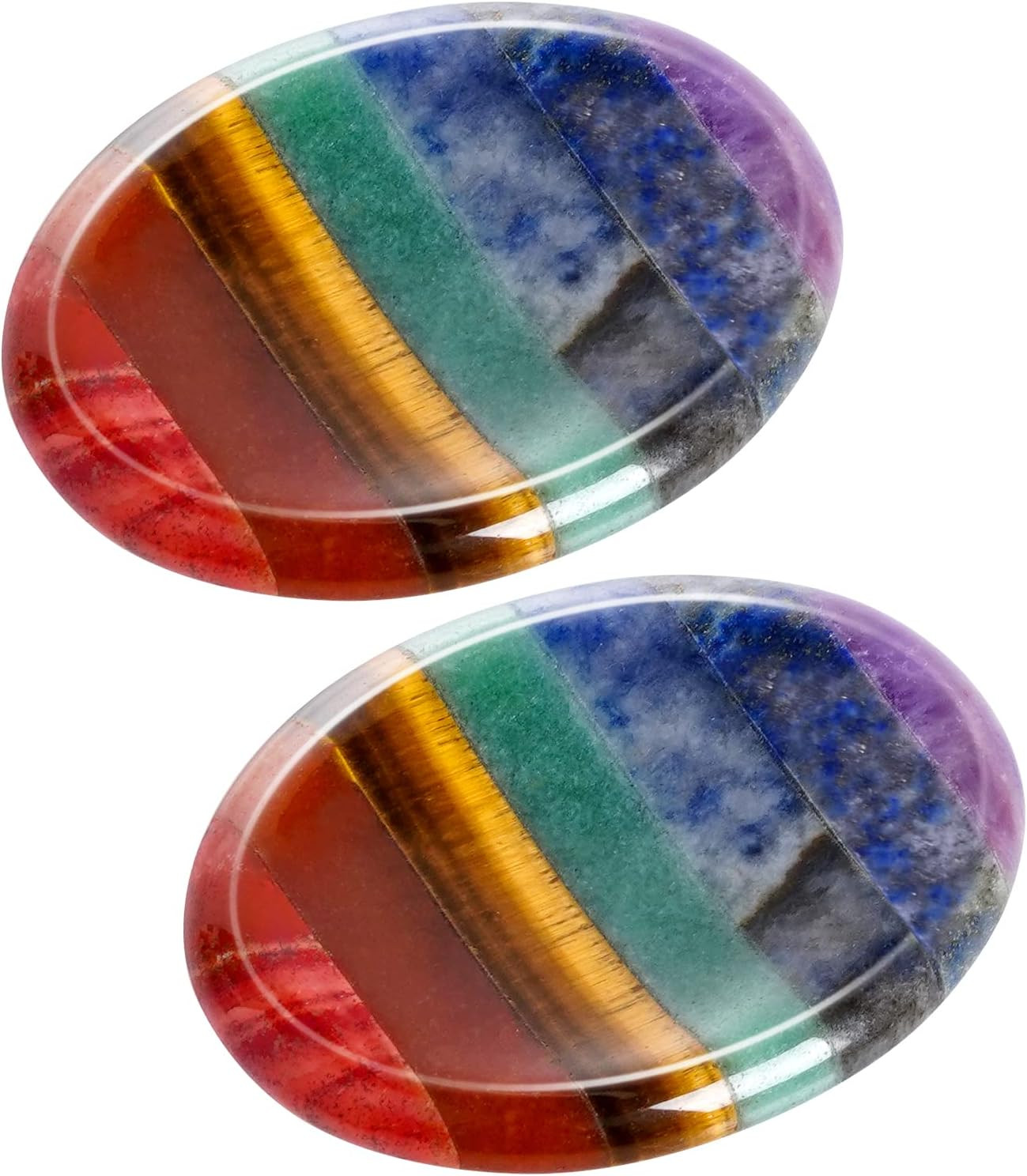 2 Packs Natural Thumb Worry Stone Set 7 Chakra Crystals Healing Stones for An…
