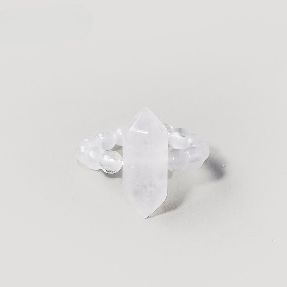 Natural Crystal Beaded Double Terminated Point Ring Healing Chakra Jewelry Gift