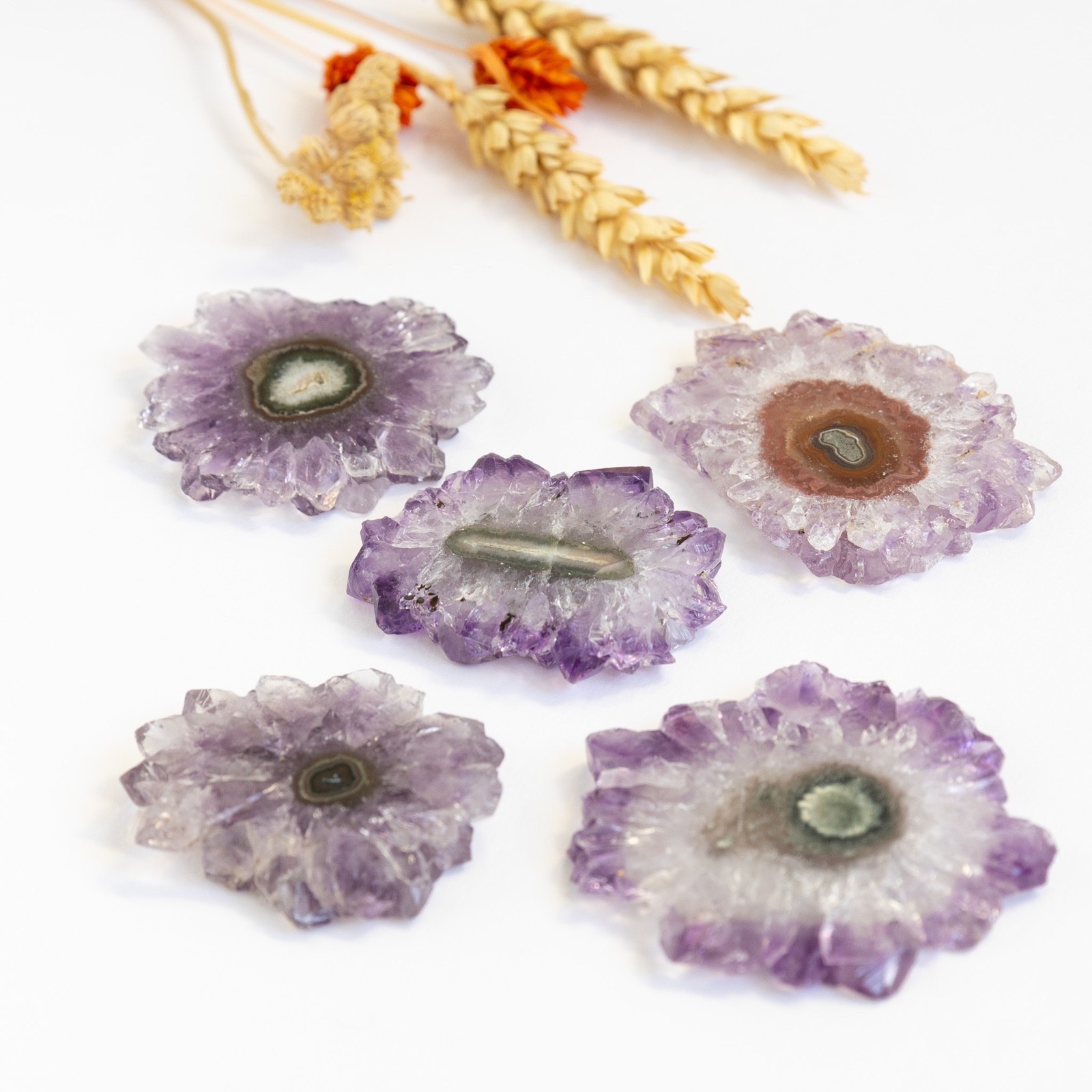 Amethyst Stalactite eye slice Purple Crystal Flower Jewelry making Quartz 45mm