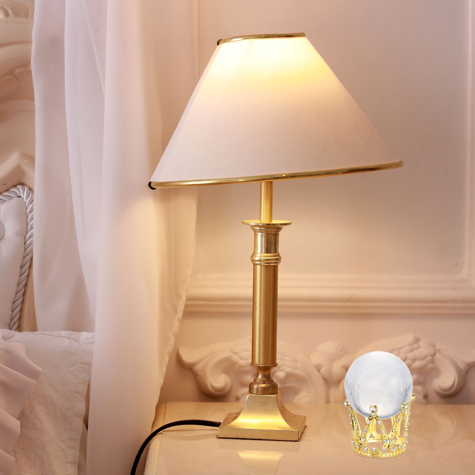 2pcs 1.7″ Dia Metal Crystal Sphere Holder Crystal Ball Crown Stand Gold]
