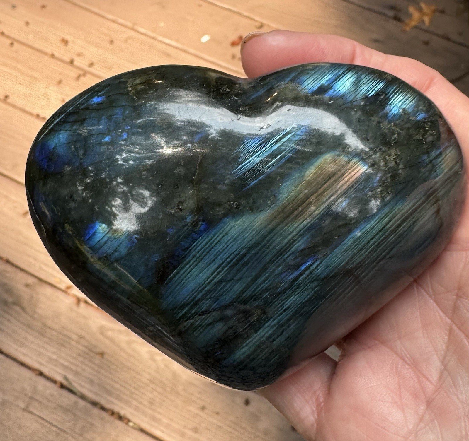 Labradorite Natural Heart Shape Crystal Multi-Color Quartz palm stone, med. NEW